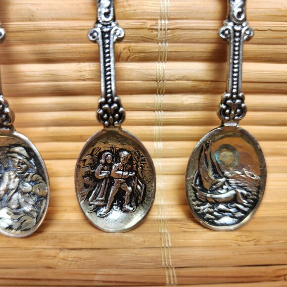 Holland Souvenir Spoons Set of 3 Man on Rum Barrel Man & Woman Ship Woman Workin - Picture 6 of 9